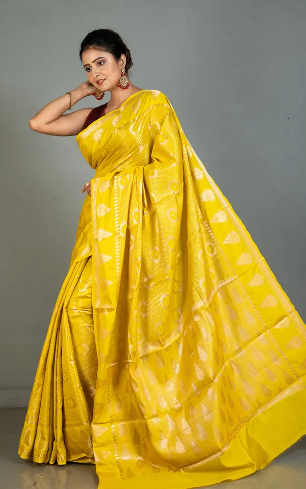 Tan_Chui_Work_Softy_Katan_Silk_Saree_In_Bright_Golden_Yellow_And_Antique_Golden
