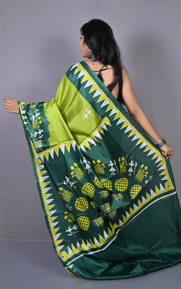 Printed_Soft_Semi_Ghicha_Silk_Saree_In_Avocado_Green_Gable_Green_And_Multicolor