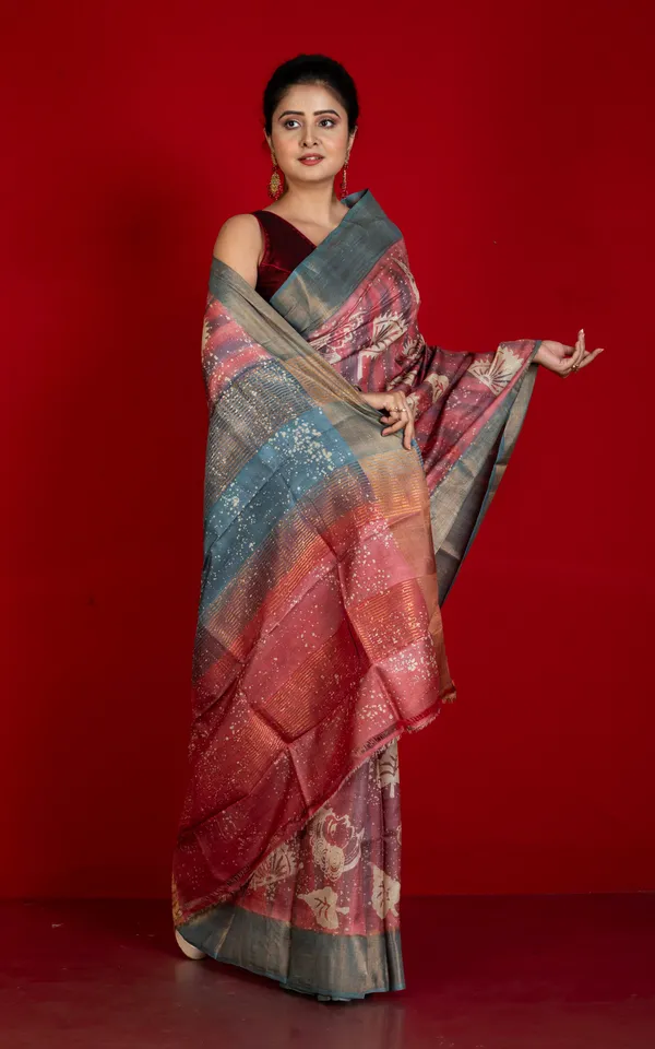 Hand_Block_Wax_Batik_Soft_Tussar_Silk_Saree_In_Dusky_Rose_Stone_Grey_And_Off_White
