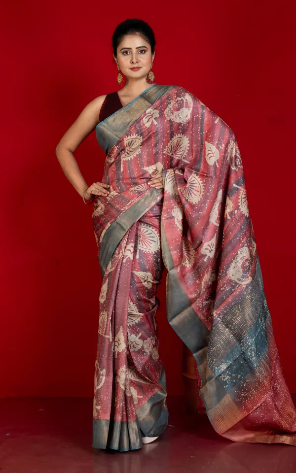 Hand_Block_Wax_Batik_Soft_Tussar_Silk_Saree_In_Dusky_Rose_Stone_Grey_And_Off_White