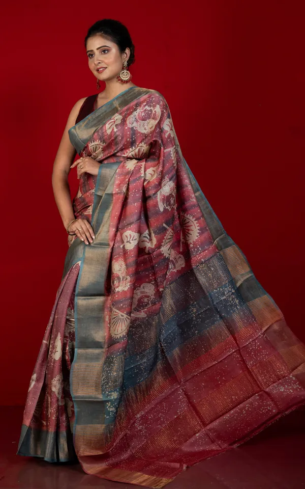 Hand_Block_Wax_Batik_Soft_Tussar_Silk_Saree_In_Dusky_Rose_Stone_Grey_And_Off_White