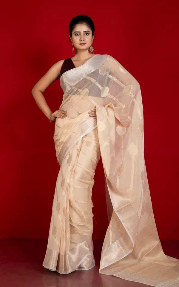 Soft_And_Fine_Crushed_Aara_Nakshi_Work_Semi_Georgette_Banarasi_Saree_In_Vanila_And_Antique_White