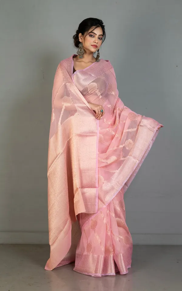 Soft_And_Fine_Crushed_Aara_Nakshi_Work_Semi_Georgette_Banarasi_Saree_In_Soft_Pink_And_Antique_White