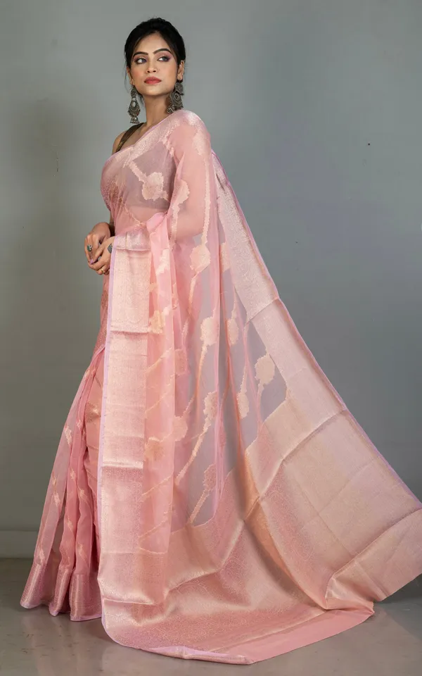 Soft_And_Fine_Crushed_Aara_Nakshi_Work_Semi_Georgette_Banarasi_Saree_In_Soft_Pink_And_Antique_White