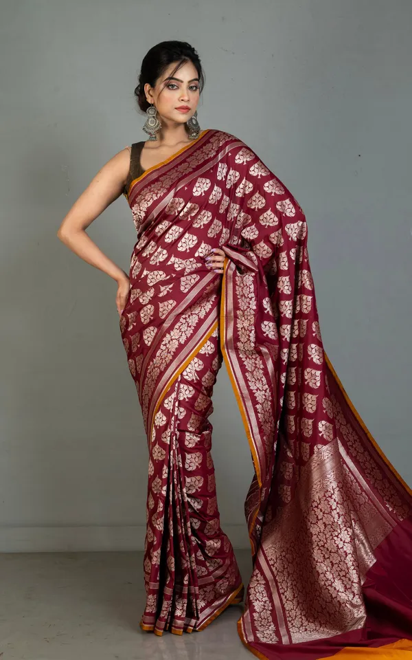 Best_Quality_2_Ply_Semi_Katan_Silk_Saree_In_Wine_Orange_Brown_And_Antique_Gold_Zari_Work