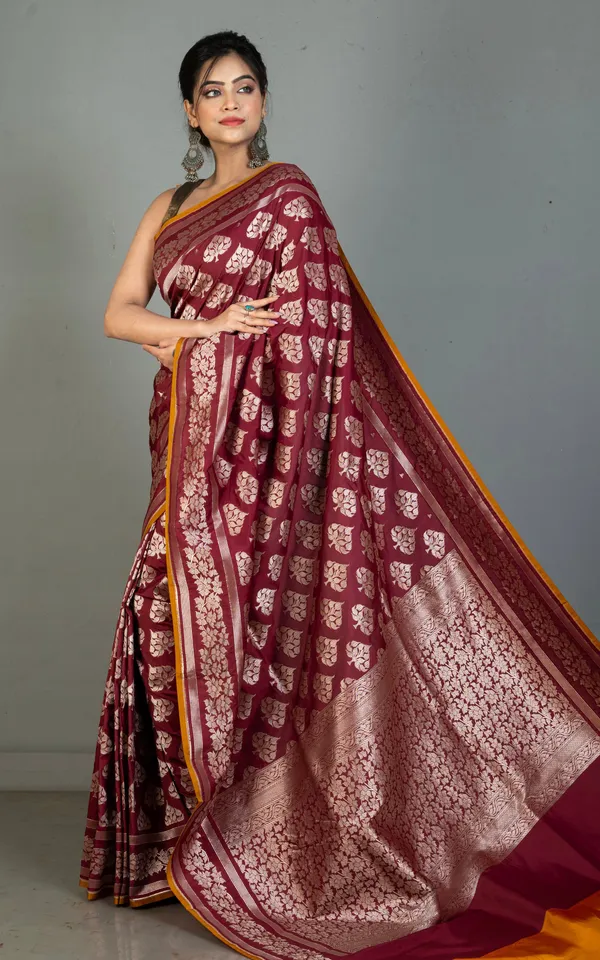 Best_Quality_2_Ply_Semi_Katan_Silk_Saree_In_Wine_Orange_Brown_And_Antique_Gold_Zari_Work
