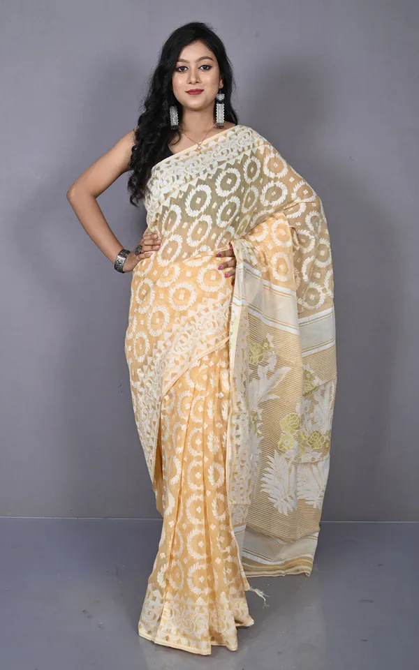 Solapuri_Work_Jamdani_Saree_Desert_Sand_Beige_And_Off_White