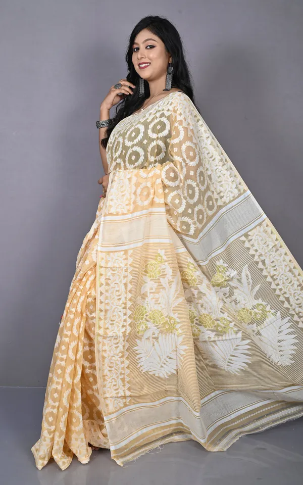 Solapuri_Work_Jamdani_Saree_Desert_Sand_Beige_And_Off_White