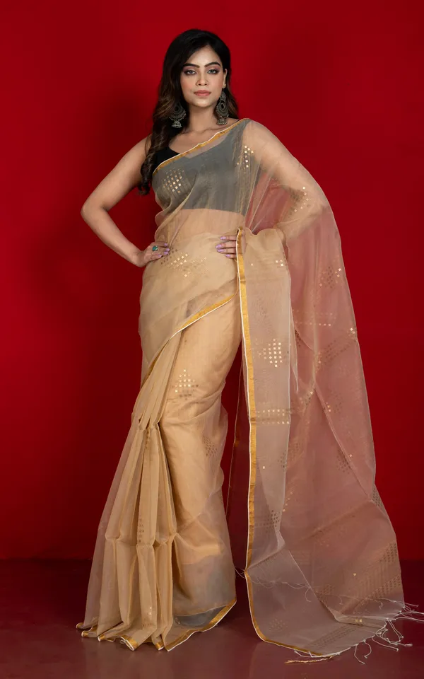 Designer_Sitara_Work_Inch_Border_Resham_Silk_Saree_In_Beige_And_Golden