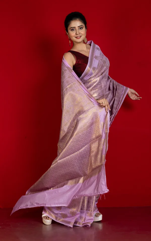 Tan_Chui_Work_Softy_Katan_Silk_Saree_In_Light_Lavender_And_Antique_Golden