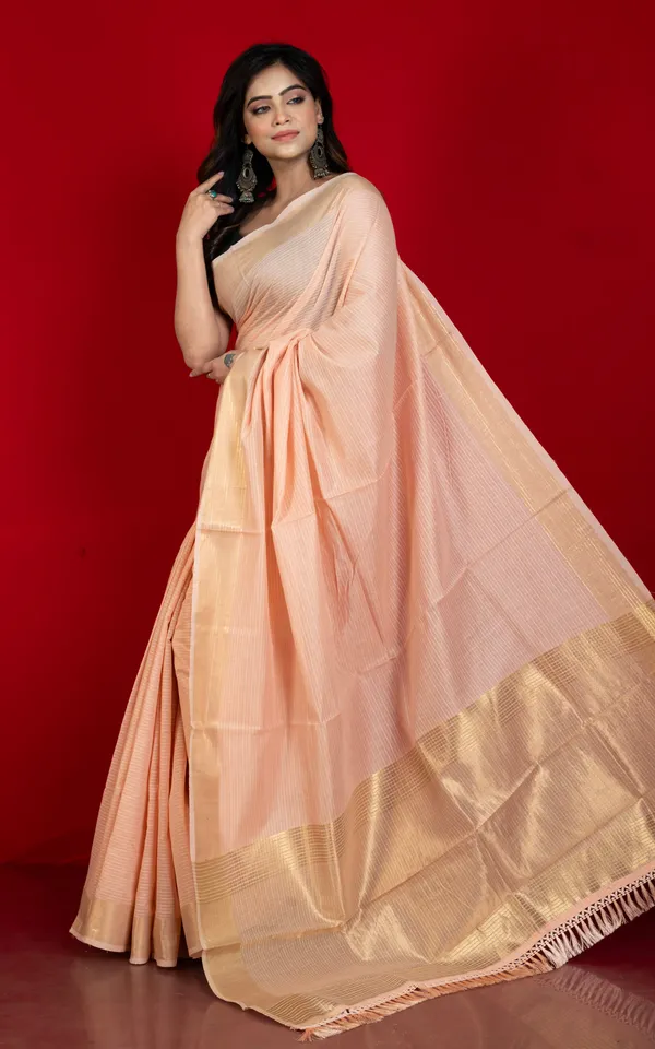 Soft_Cotton_Chanderi_Chain_Stitch_Thread_Work_Saree_In_Wax_Flower_Off_White_And_Matte_Golden