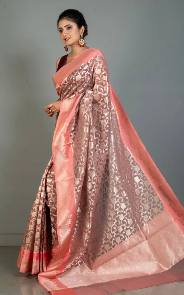 Designer_Kora_Organza_Silk_Banarasi_Saree_In_Brownish_Pink_And_Light_Salmon_Pink