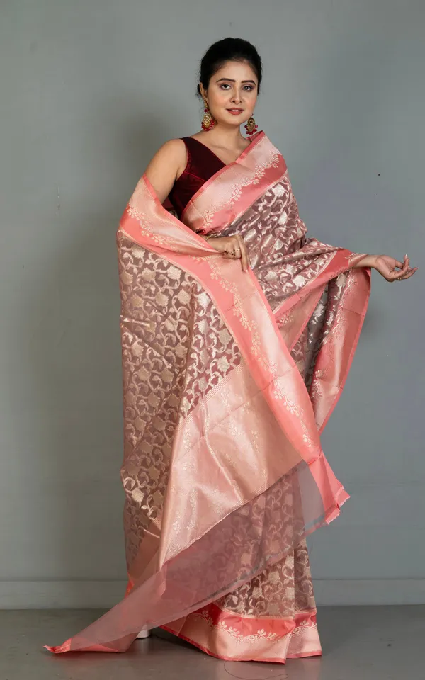 Designer_Kora_Organza_Silk_Banarasi_Saree_In_Brownish_Pink_And_Light_Salmon_Pink