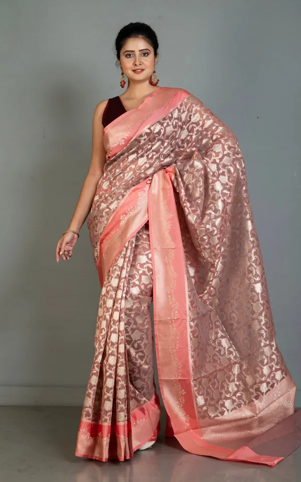 Designer_Kora_Organza_Silk_Banarasi_Saree_In_Brownish_Pink_And_Light_Salmon_Pink