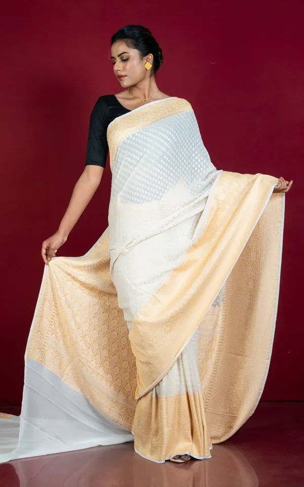 Hand_Woven_Nakshi_Skirt_Border_Khaddi_Georgette_Banarasi_Saree_In_Porcelain_White_And_Sand_Gold
