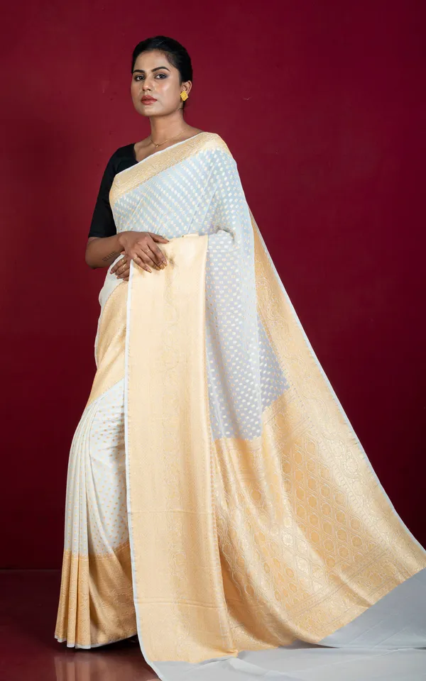 Hand_Woven_Nakshi_Skirt_Border_Khaddi_Georgette_Banarasi_Saree_In_Porcelain_White_And_Sand_Gold