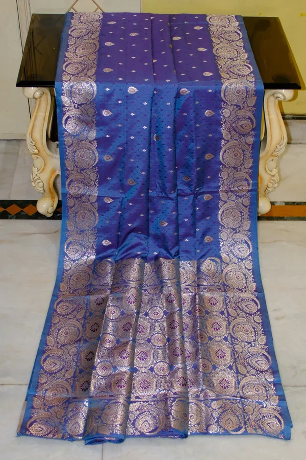 Jamawar_Satin_Tan_Chui_Katan_Silk_Saree_In_Dusky_Blue_And_Palatinate_Purple