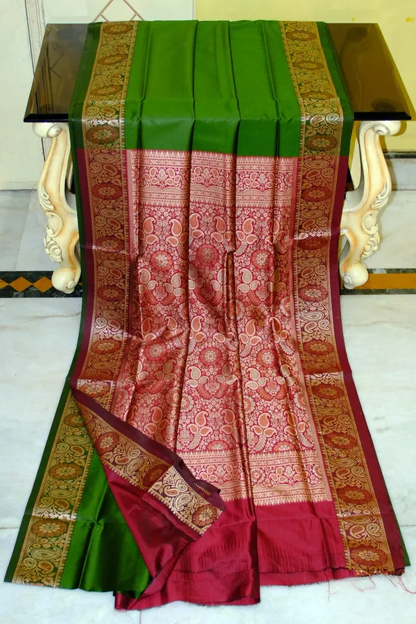 Pashmina_Thread_Work_Gadwal_Silk_Saree_In_Napier_Green_And_Deep_Carmine