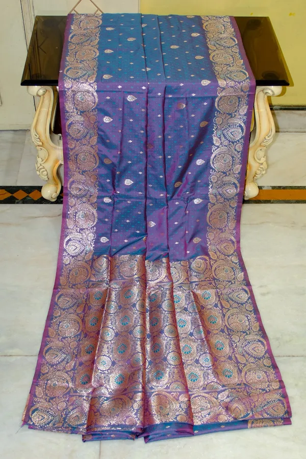 Jamawar_Satin_Tan_Chui_Katan_Silk_Saree_In_Purple_And_Deep_Sea_Green