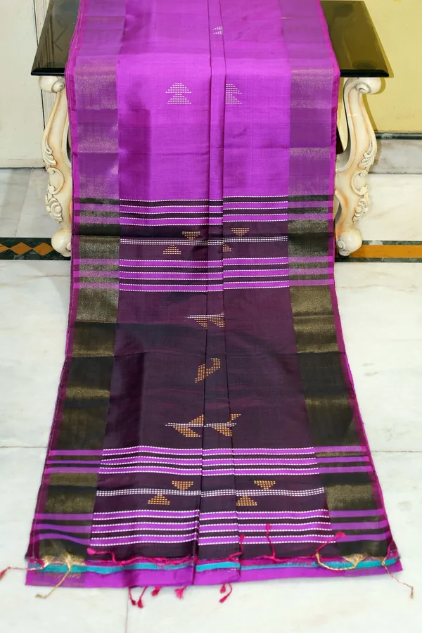 Hand_Woven_Bishnupuri_Kalakshetra_Katan_Silk_Saree_In_Puprle_Off_White_Parmesan_And_Dark_Byzantium