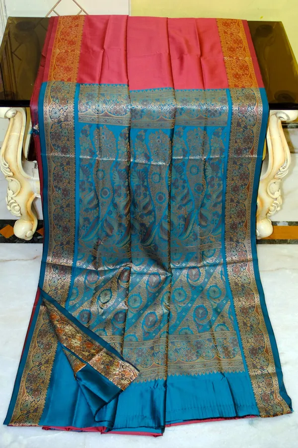 Pashmina_Thread_Work_Gadwal_Silk_Saree_In_Dark_Coral_Sea_Green_And_Beige