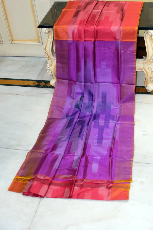 Bishnupuri_Pochampally_Ikkat_Silk_Saree_In_Brink_Pink_Radical_Red_And_Warm_Purple