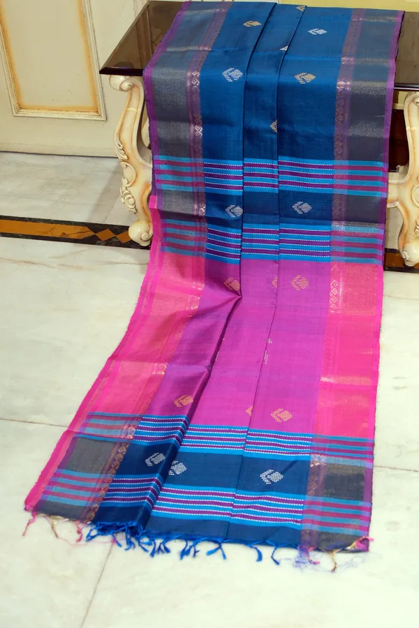 Hand_Woven_Bishnupuri_Kalakshetra_Katan_Silk_Saree_In_Dusky_Blue_Purplish_Pink_Off_White_And_Parmesan