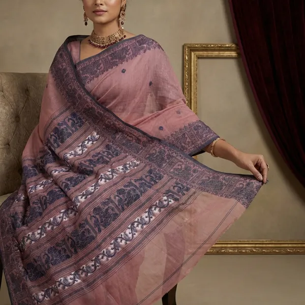 Bengal_Handloom_Cotton_Baluchari_Saree_In_Petite_Orchid_Navy_Blue_And_Off_White