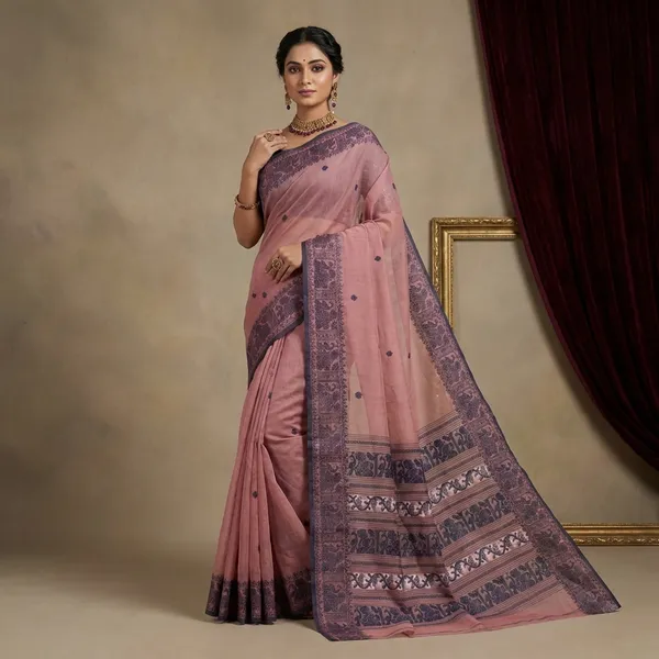 Bengal_Handloom_Cotton_Baluchari_Saree_In_Petite_Orchid_Navy_Blue_And_Off_White