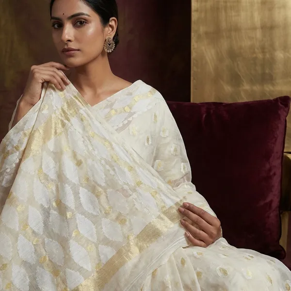 Self_Woven_Nakshi_Work_Cotton_Muslin_Jamdani_Saree_In_Off_White_White_And_Golden