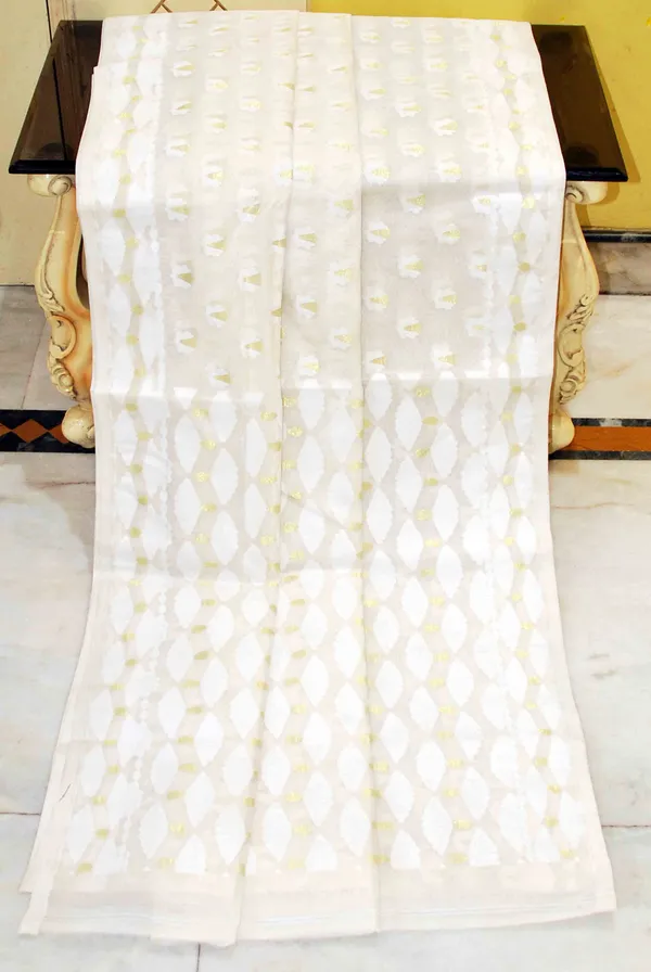Self_Woven_Nakshi_Work_Cotton_Muslin_Jamdani_Saree_In_Off_White_White_And_Golden