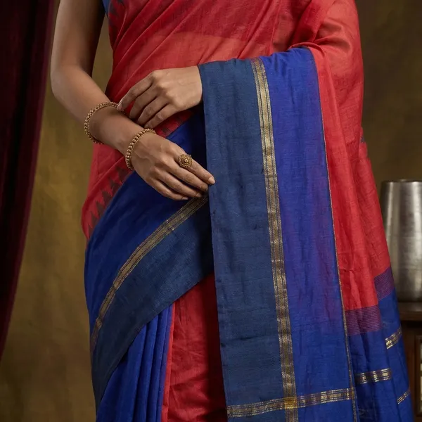 Soft_South_Cotton_Pencil_Border_Gadwal_Saree_In_Peach_And_Blue