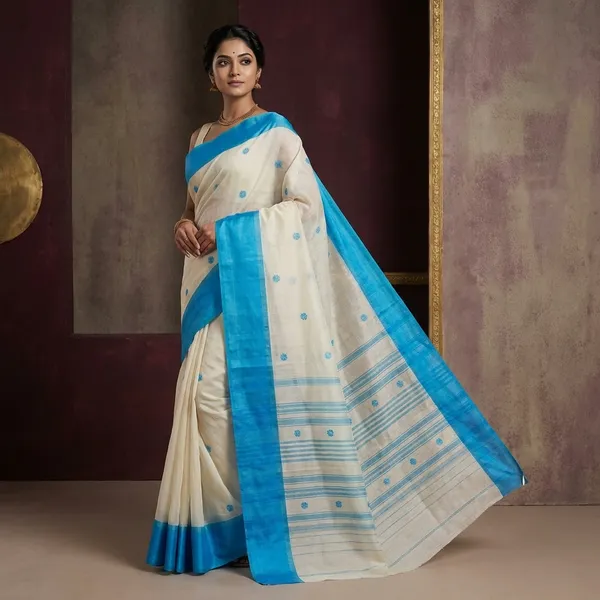 Bengal_Handloom_Satin_Silk_Border_Cotton_Saree_In_White_And_Azure_Blue