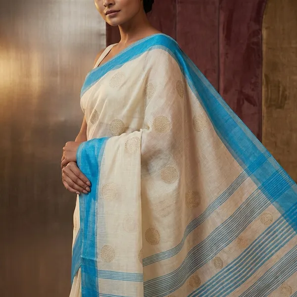 Bengal_Handloom_Satin_Silk_Border_Cotton_Saree_In_White_And_Azure_Blue