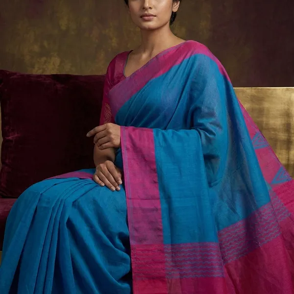 Mahapar_Bengal_Handloom_Cotton_Saree_In_Fuschia_And_Blue