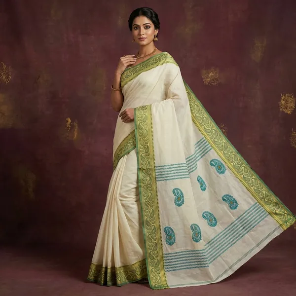 Sil_Nakshi_Border_Bengal_Handloom_Cotton_Bomkai_Saree_In_Off_White_And_Multicolor_Thread_Work