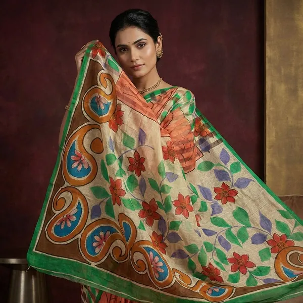 Super_Soft_Printed_Pure_Matka_Silk_Saree_In_Burnt_Sienna_Green_And_Multicolor