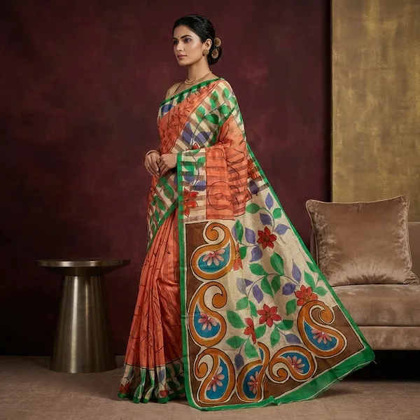 Super_Soft_Printed_Pure_Matka_Silk_Saree_In_Burnt_Sienna_Green_And_Multicolor