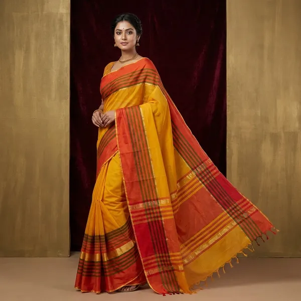 Maheshwari_Cotton_Silk_Saree_In_Yellow_Red_And_Black