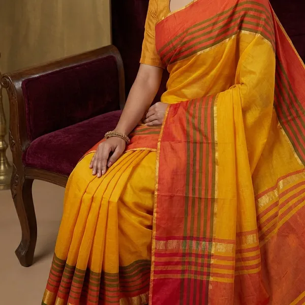 Maheshwari_Cotton_Silk_Saree_In_Yellow_Red_And_Black