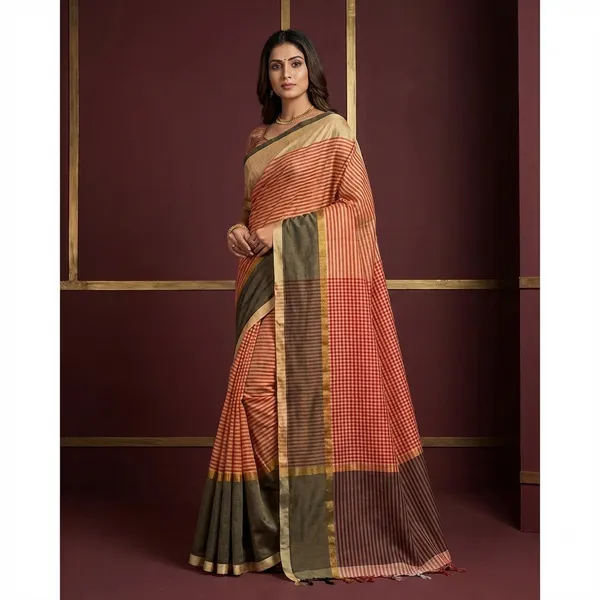 Maheshwari_Cotton_Silk_Saree_In_Parmesan_Red_And_Charcoal_Black