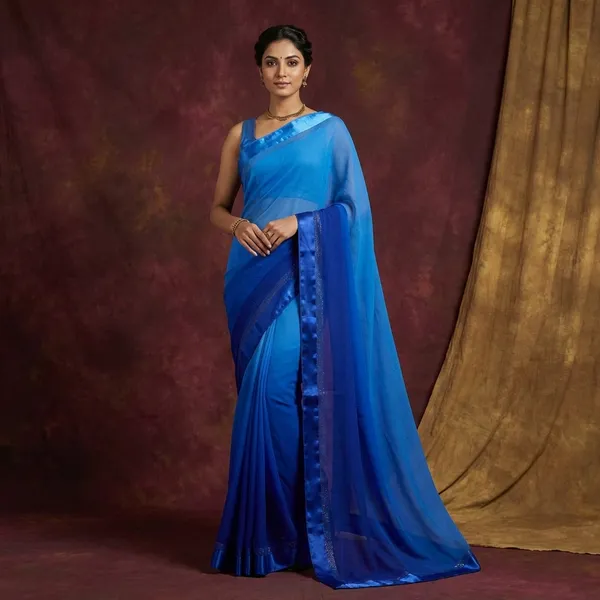 Designer_Dual_Shaded_Georgette_Saree_In_Blue_And_Silver_Zari_Work