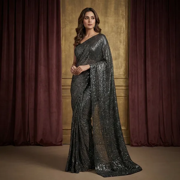 Designer_Italian_Net_With_Sequin_Woven_Bollywood_Sarees_In_Soot_Black