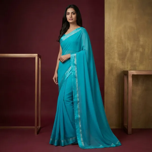 Designer_Dual_Shaded_Georgette_Saree_In_Sea_Green_And_Silver_Zari_Work