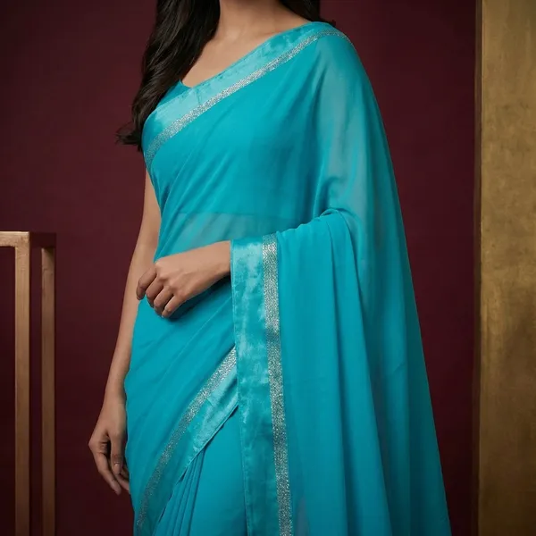 Designer_Dual_Shaded_Georgette_Saree_In_Sea_Green_And_Silver_Zari_Work