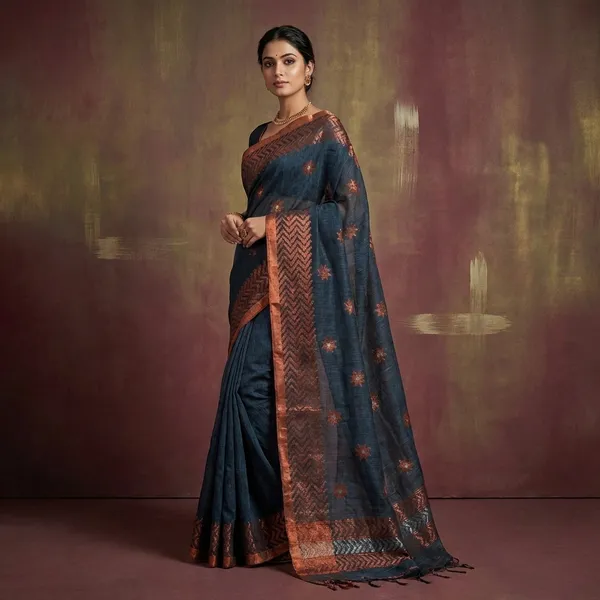 Sona_Rupa_Hand_Woven_Linen_Kanchipuram_Saree_In_Anchor_Grey_Copper_And_Silver_Zari_Work