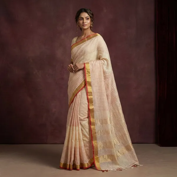 Hand_Woven_Premium_Soft_Cotton_Tissue_Saree_In_Parmesan_Red_And_Gold