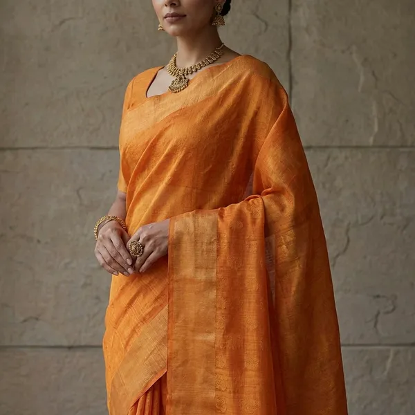 Self_Woven_Nakshi_Work_Cotton_Muslin_Jamdani_Saree_In_Golden_Amber