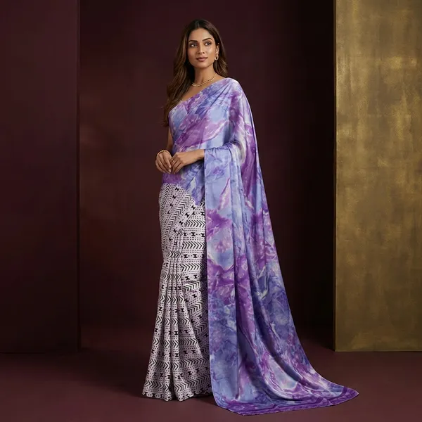 Printed_Soft_Crepe_Silk_Saree_In_Off_White_Black_Violet_And_Blue