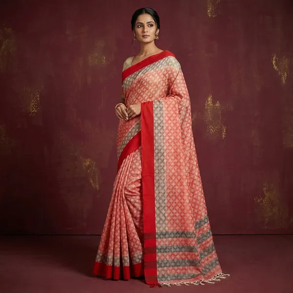Hand_Woven_Tan_Chui_Brocade_Saree_In_Red_Off_White_And_Black